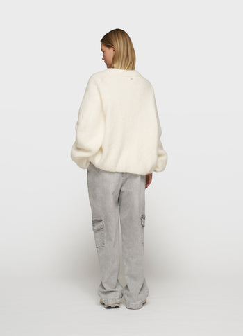 puffy hairy knit bomber | ecru