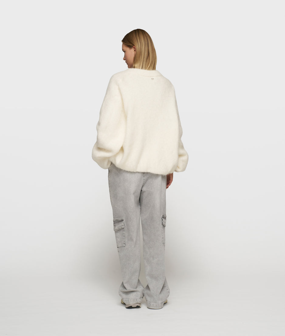 puffy hairy knit bomber | ecru