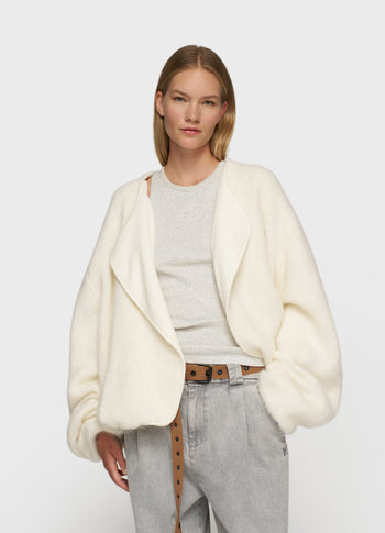 puffy hairy knit bomber | ecru