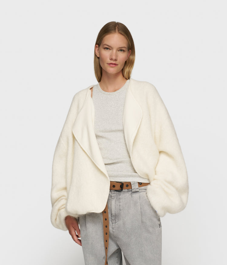 puffy hairy knit bomber | ecru