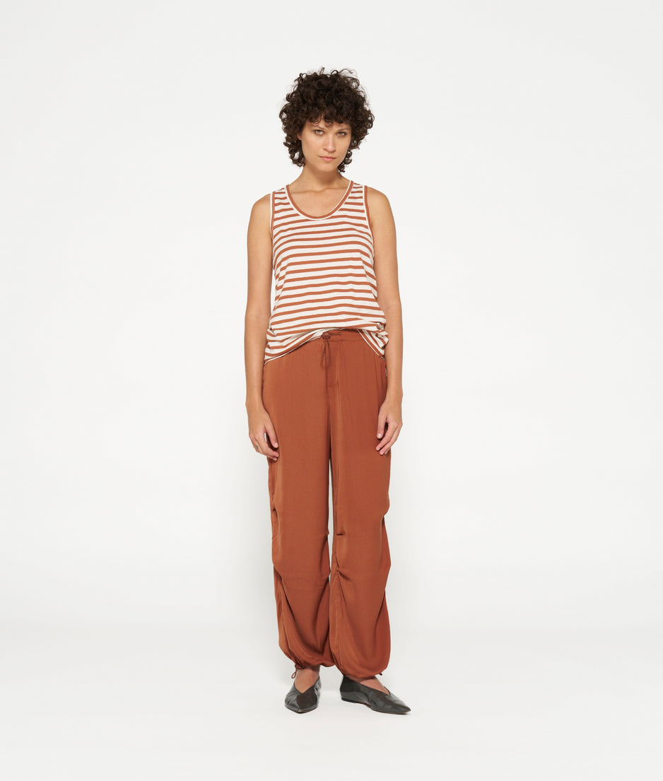 tank top stripes | ecru/saddle brown