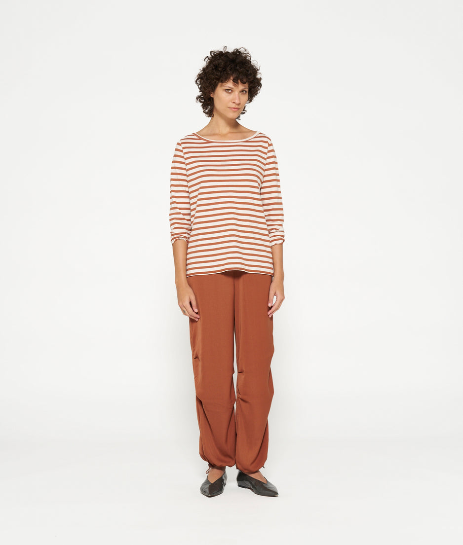 longsleeve tee stripes | ecru/saddle brown