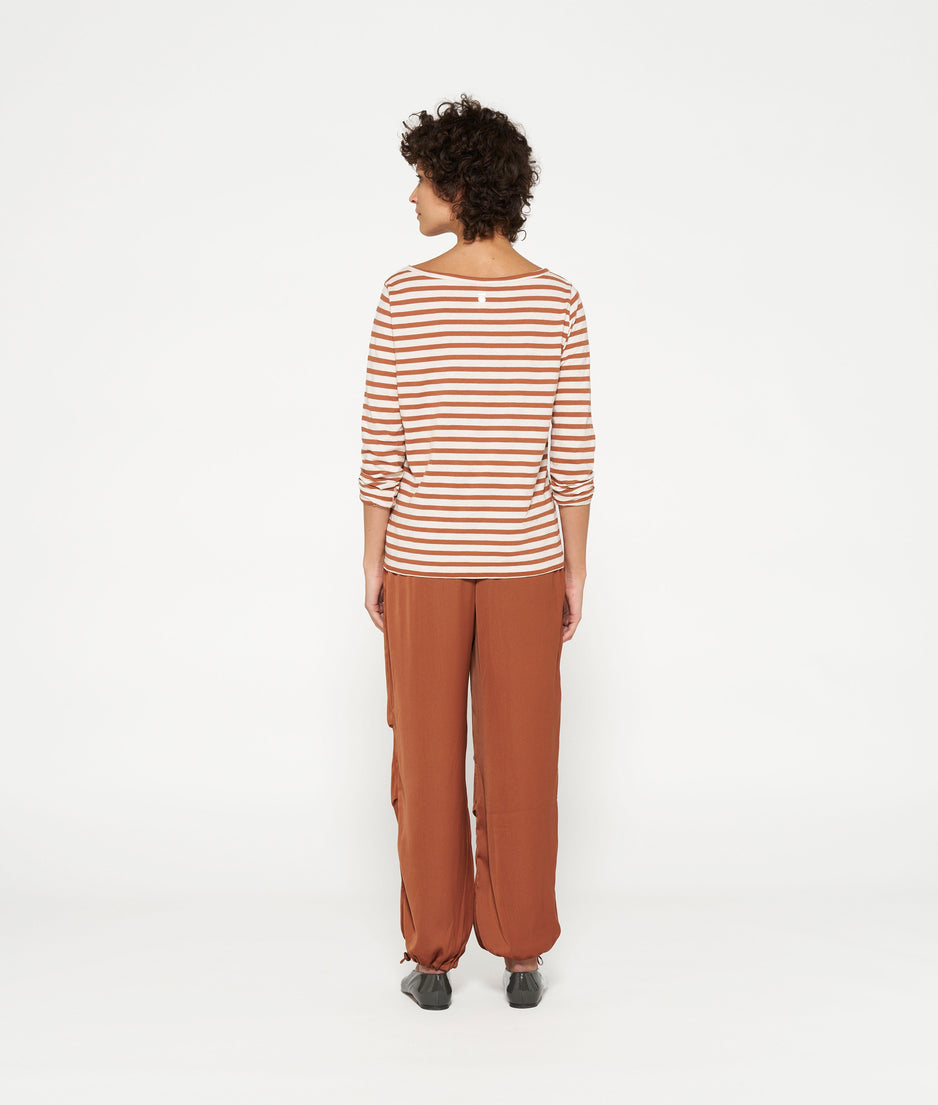 longsleeve tee stripes | ecru/saddle brown