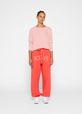 longsleeve tee stripe | ecru/coral red