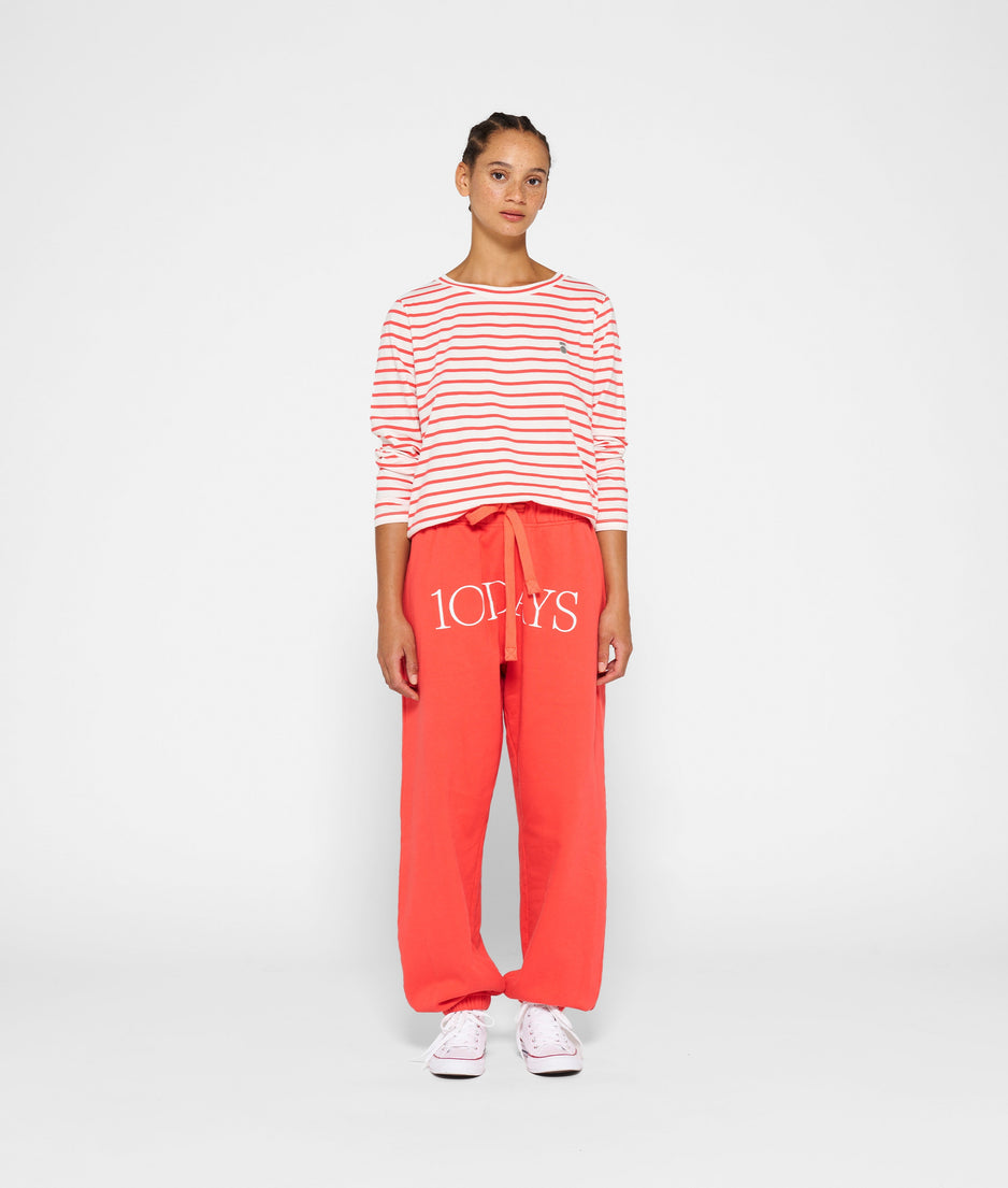longsleeve tee stripe | ecru/coral red