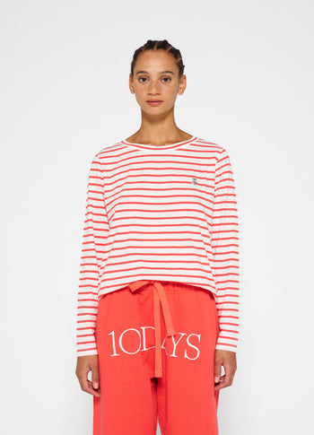 longsleeve tee stripe | ecru/coral red