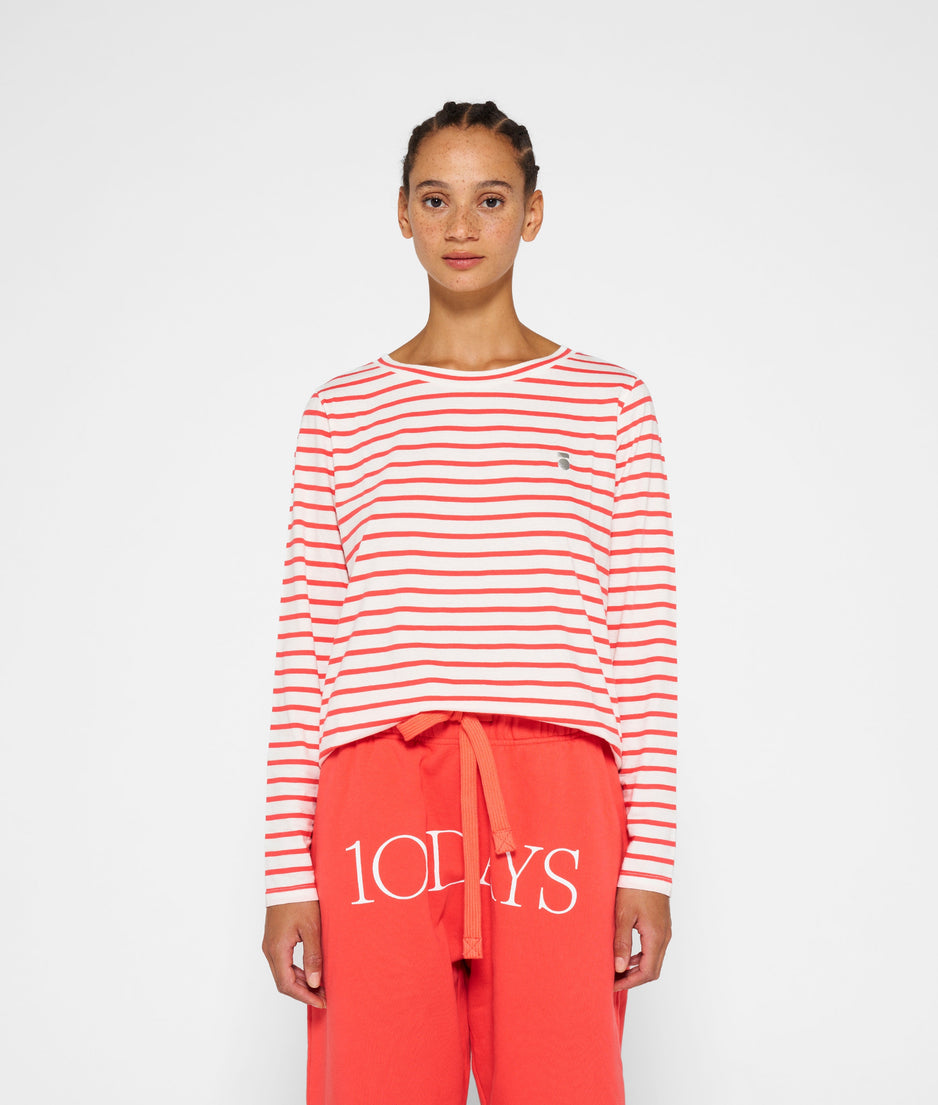longsleeve tee stripe | ecru/coral red