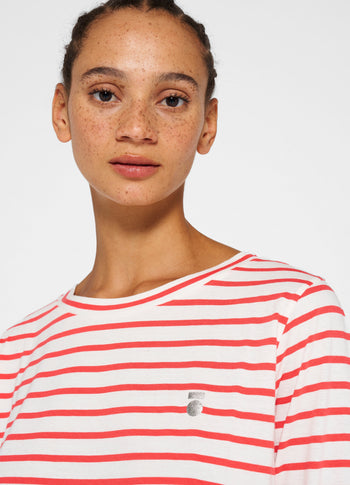 longsleeve tee stripe | ecru/coral red