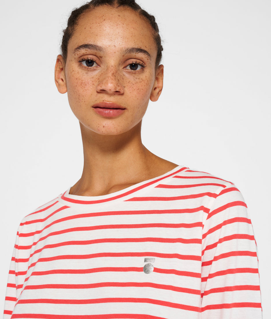 longsleeve tee stripe | ecru/coral red