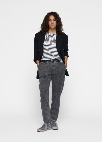 THE PETITE TEE LINEN STRIPES | white/black