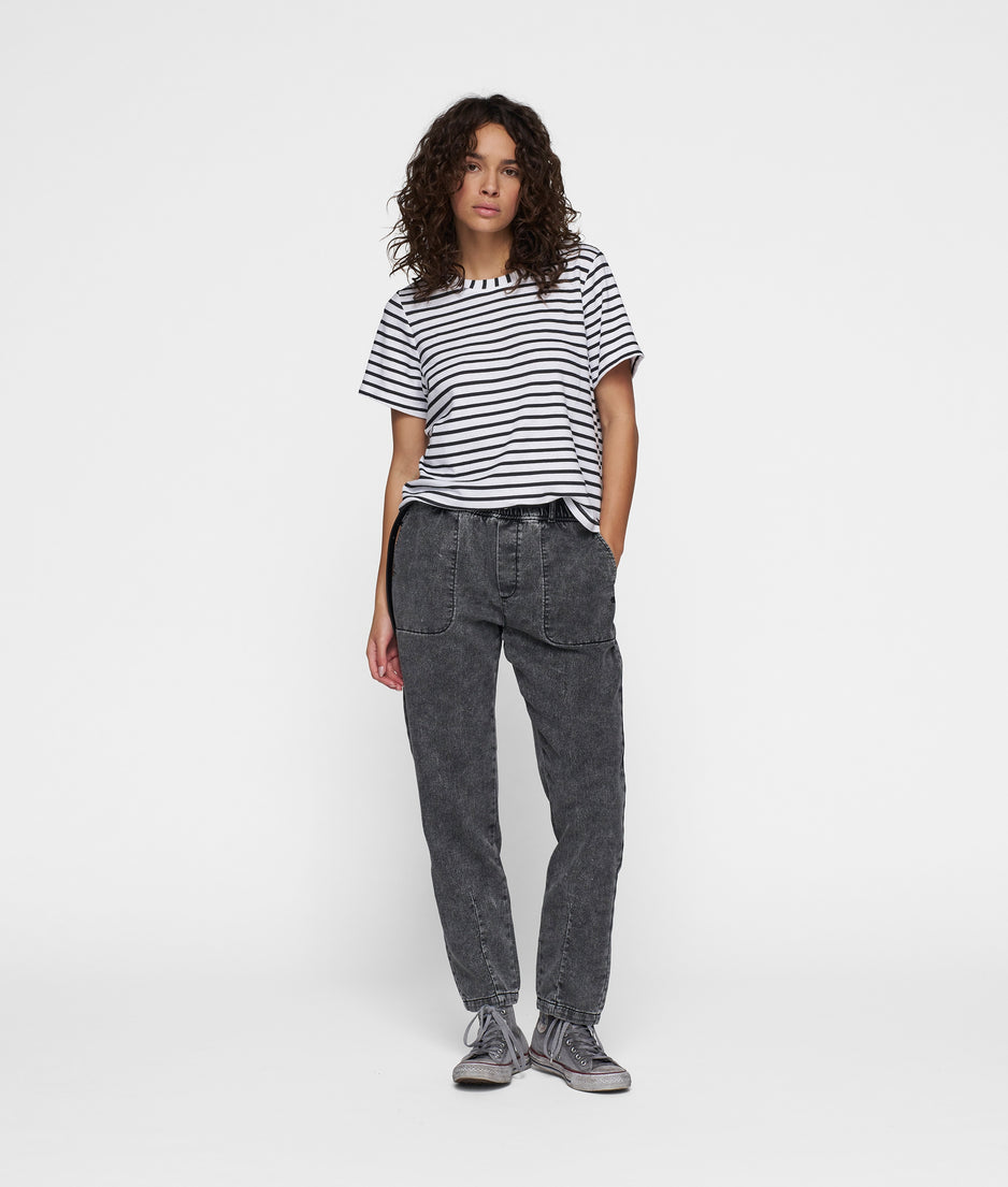 THE PETITE TEE LINEN STRIPES | white/black