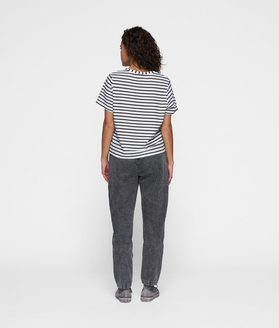 THE PETITE TEE LINEN STRIPES | white/black
