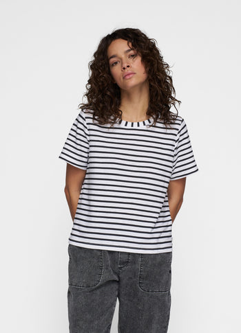 THE PETITE TEE LINEN STRIPES | white/black