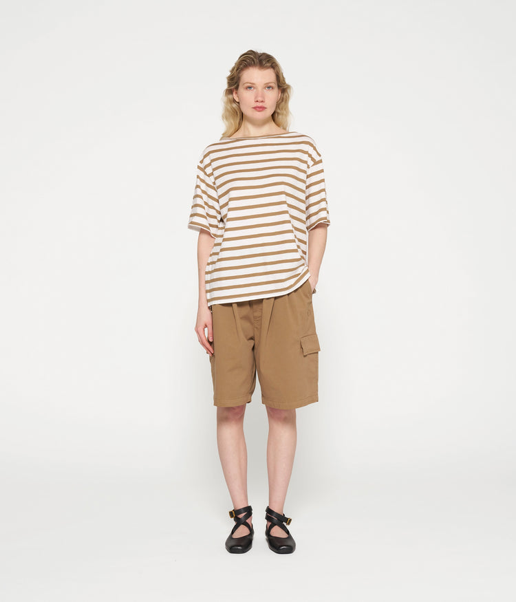short sleeve tee stripes | ecru/cedar brown
