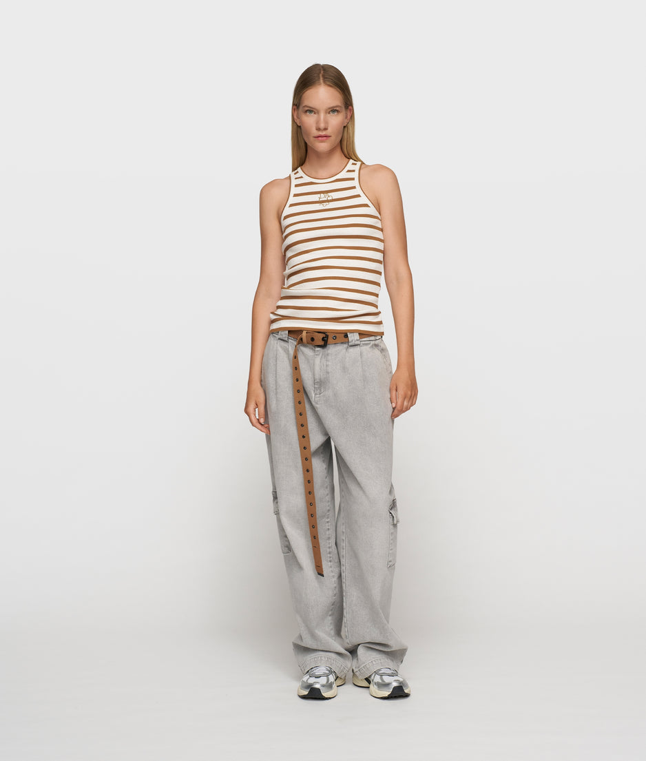 tank top rib stripes | ecru/suede