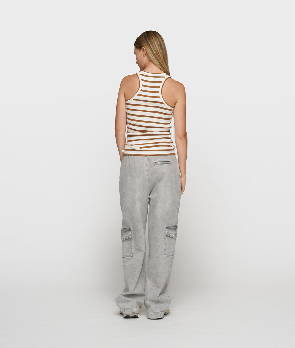 tank top rib stripes | ecru/suede