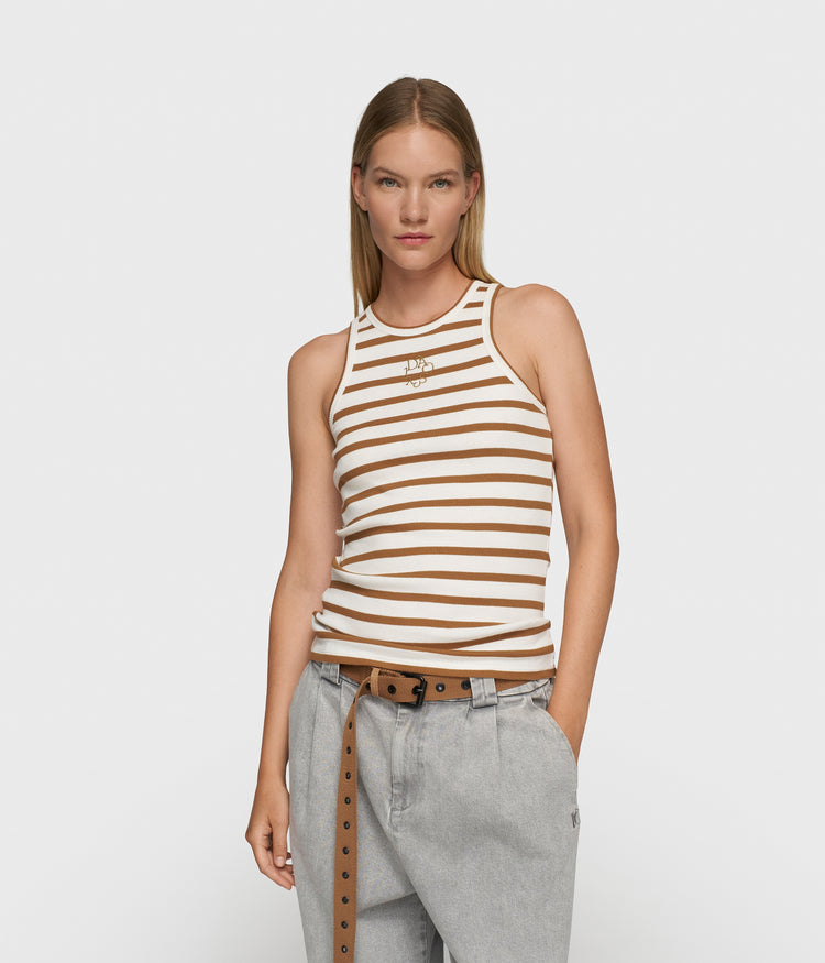 tank top rib stripes | ecru/suede