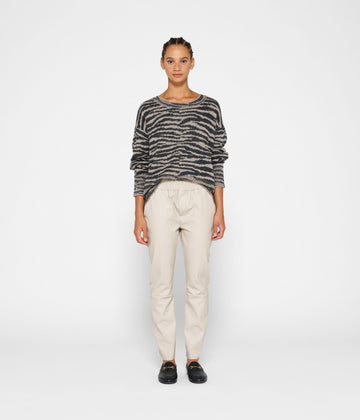 leather look flared jogger | light safari