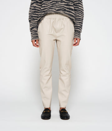 leather look flared jogger | light safari