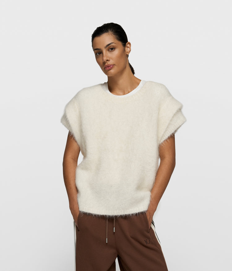 sleeveless knit sweater | ecru