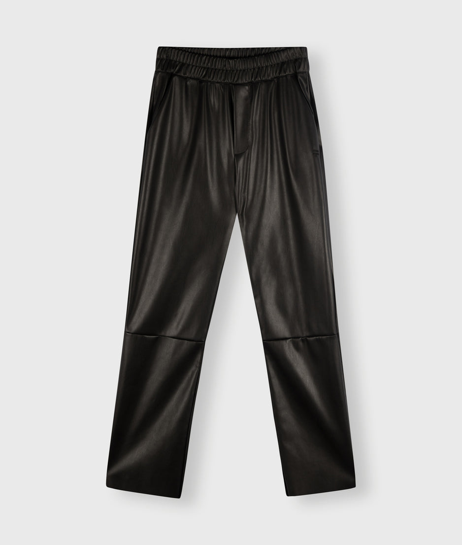 leather look flared jogger | black