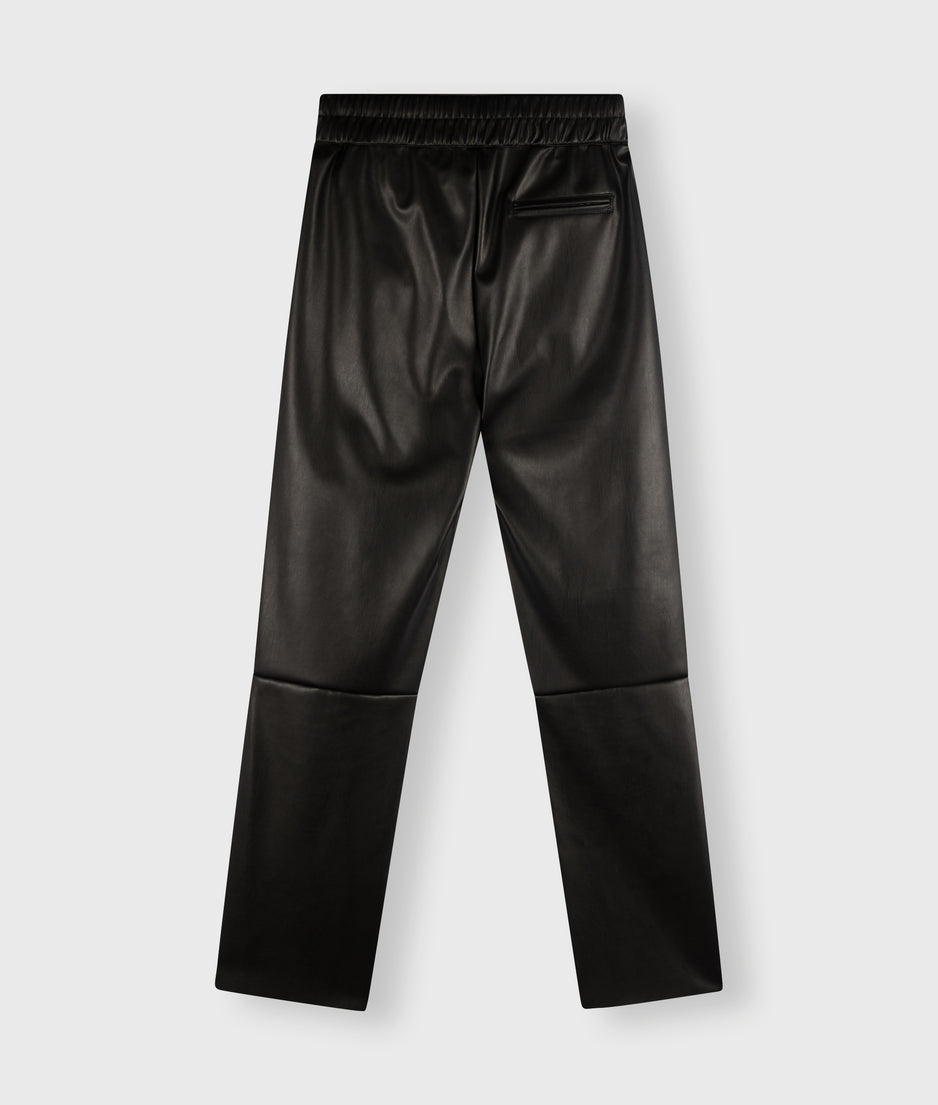 leather look flared jogger | black