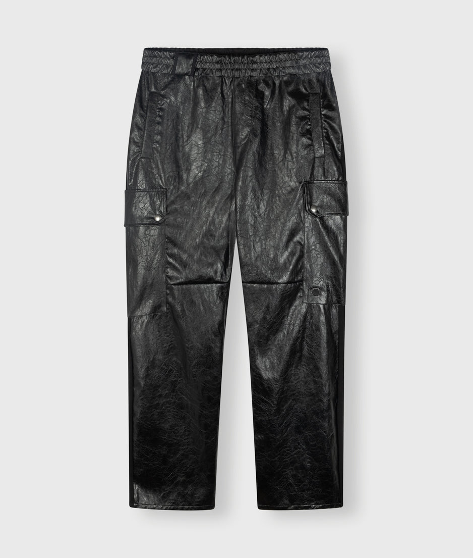 leather look cargo jogger | black