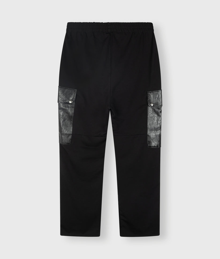 leather look cargo jogger | black