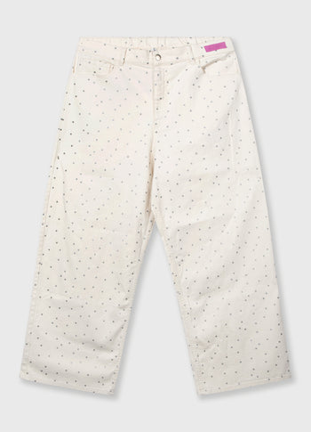 wide leg pants dots | ecru