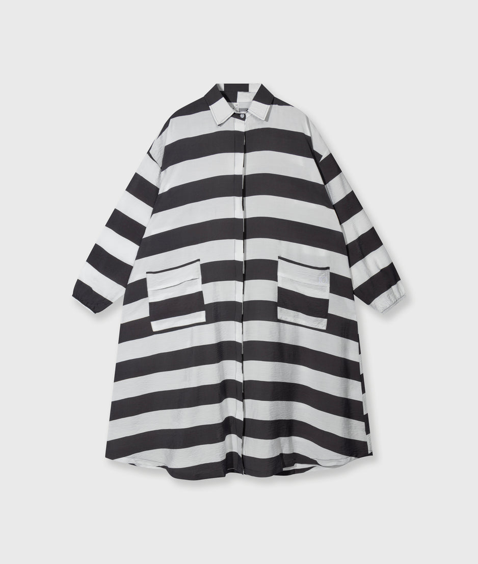 a-line dress stripes | white/brownish grey
