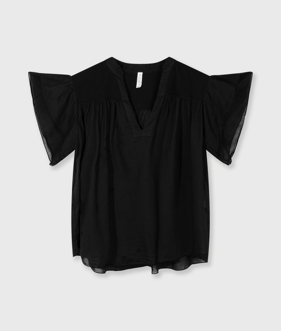 a-line ruffle top | black