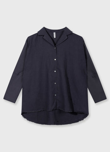 cotton linen blouse | steel blue