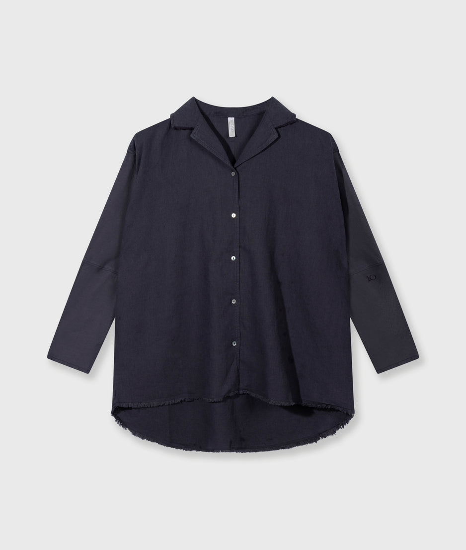 cotton linen blouse | steel blue