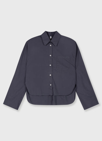 Cropped Bluse mit Schulterpolster | steel blue