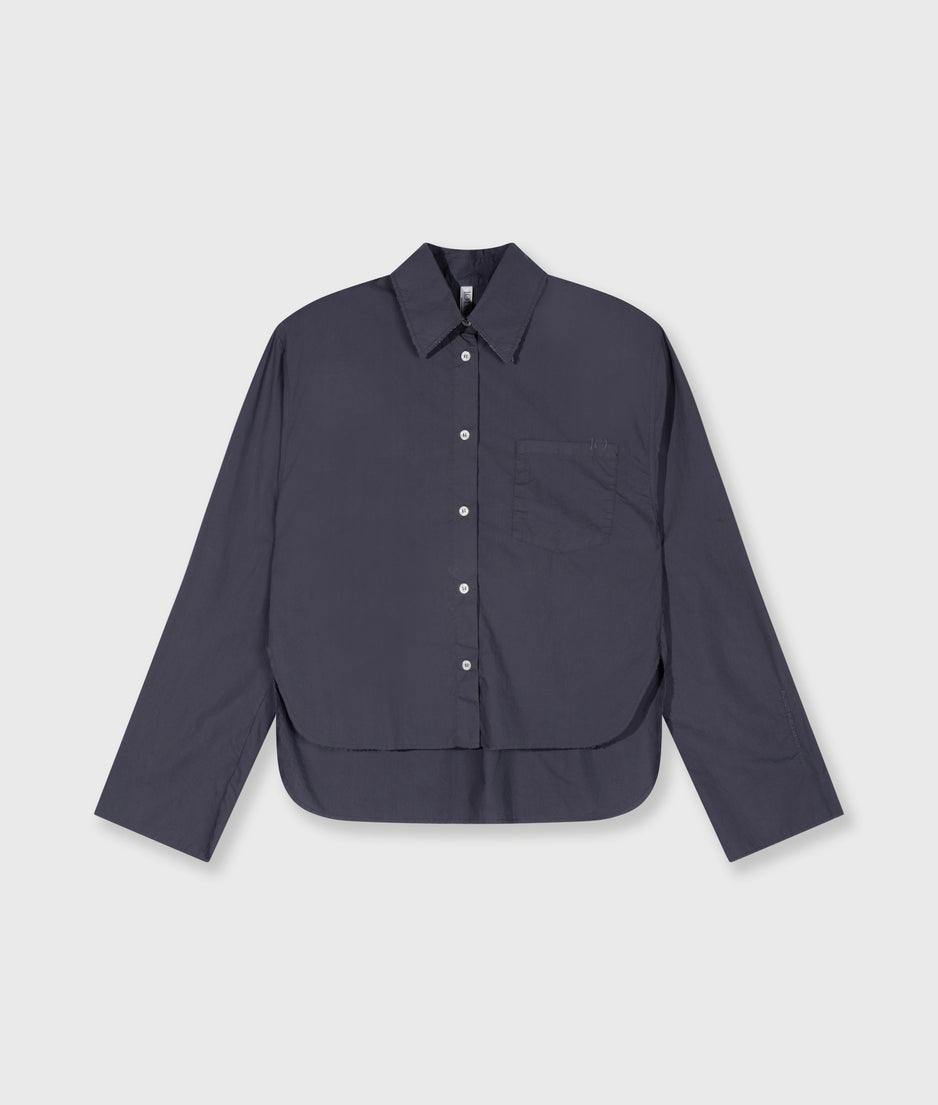 Cropped Bluse mit Schulterpolster | steel blue