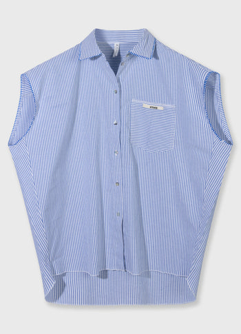 cotton blouse stripes | white/steel blue