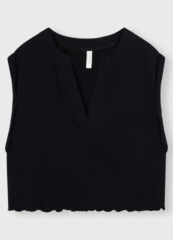 v-neck top fleece | black