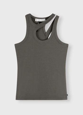 cut out tank top rib | oil grey