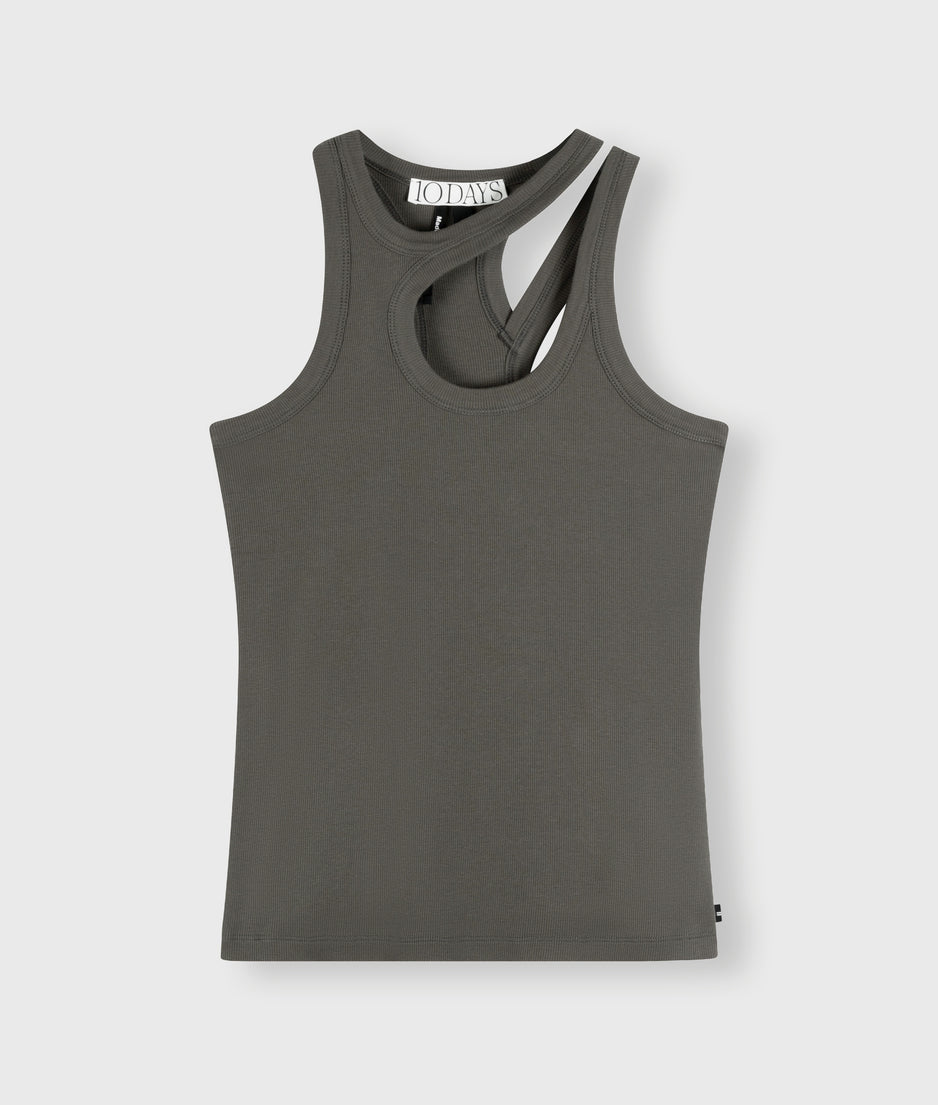 cut out tank top rib | oil grey