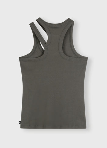 cut out tank top rib | oil grey