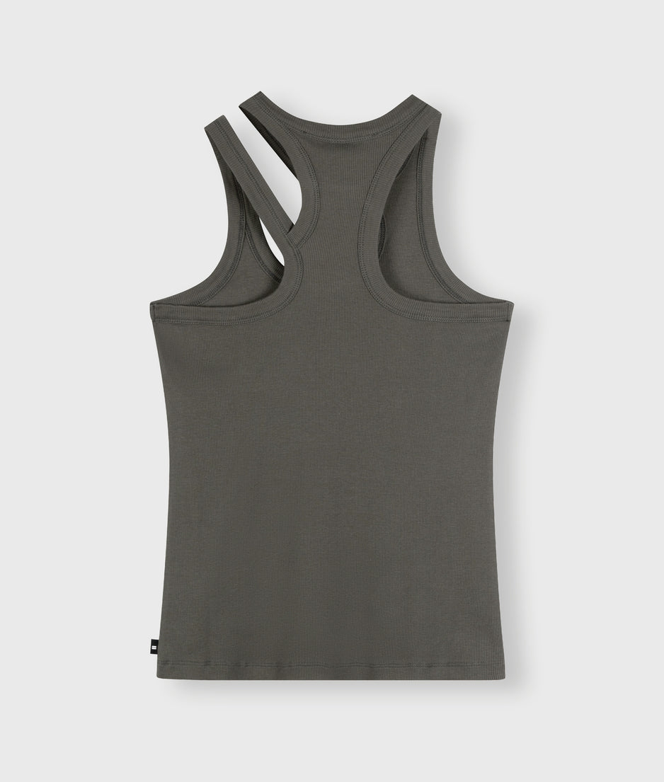 cut out tank top rib | oil grey