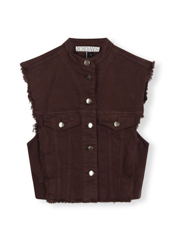cropped twill gilet | aubergine