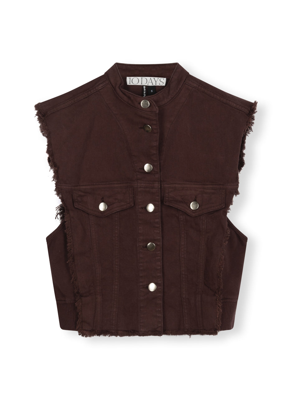 cropped twill gilet | aubergine