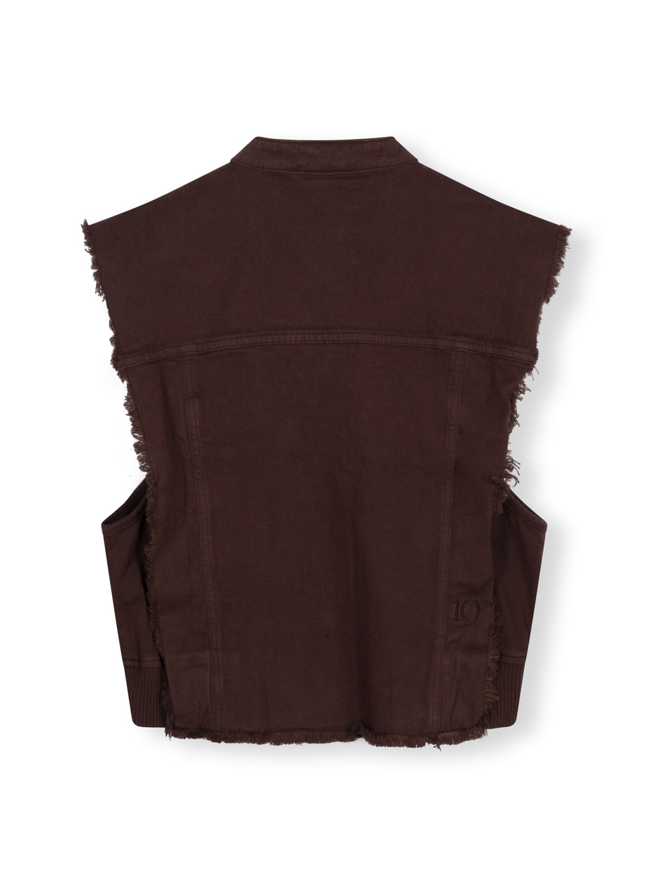 cropped twill gilet | aubergine