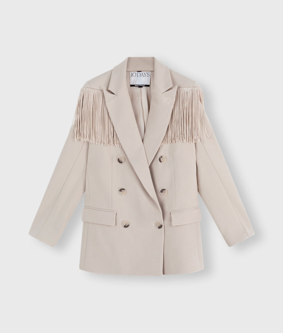 crepe blazer fringe | light safari