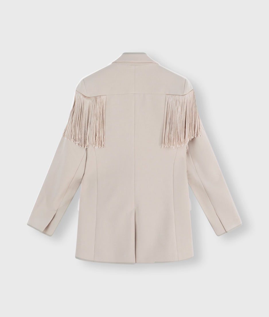 crepe blazer fringe | light safari