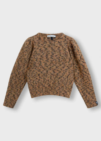 puffed sweater knit leopard | saddle brown