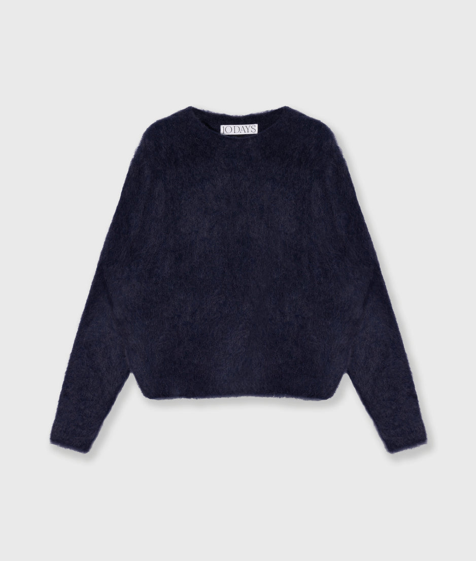 cropped hairy knit sweater | dark navy