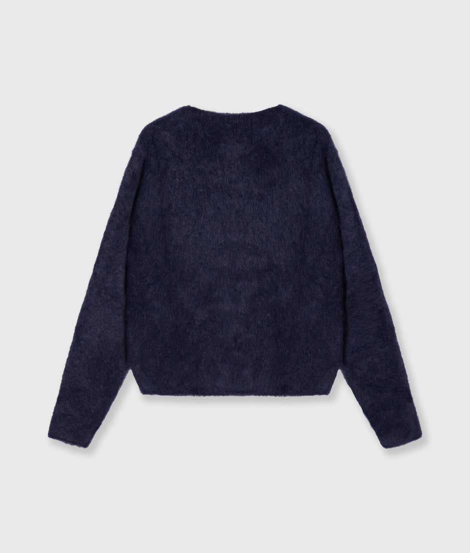 cropped hairy knit sweater | dark navy