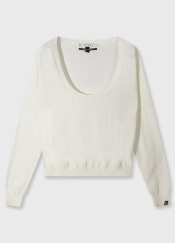 deep neck knit sweater | ecru
